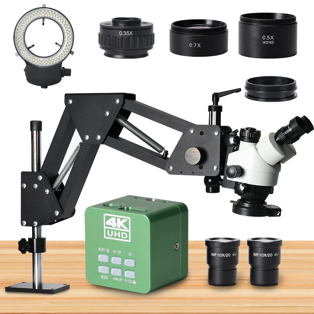 Desktop Trinocular Stereo Microscope Digital Zoom Magnifier For Jewelry Inlay Cell Phone Circuit Board Soldering
