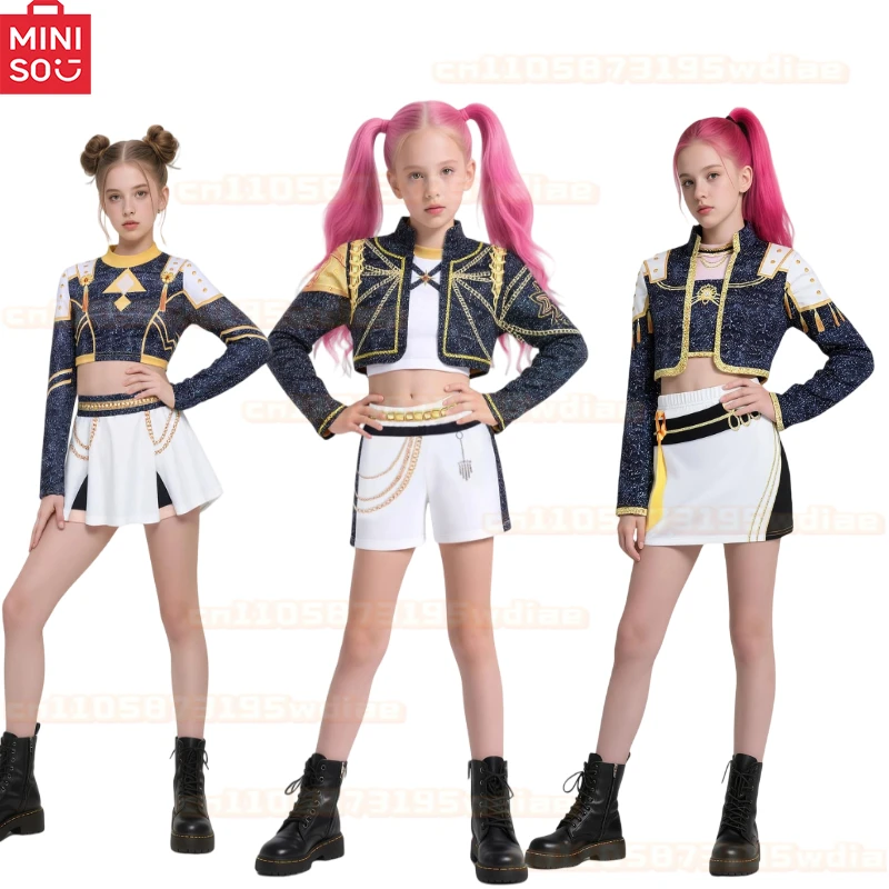 

3Pcs Children Girls Rumi Cosplay Costume Idol Star Kpop Group Role-Playing Clothes Anime Stage Performance Costume Halloween Set