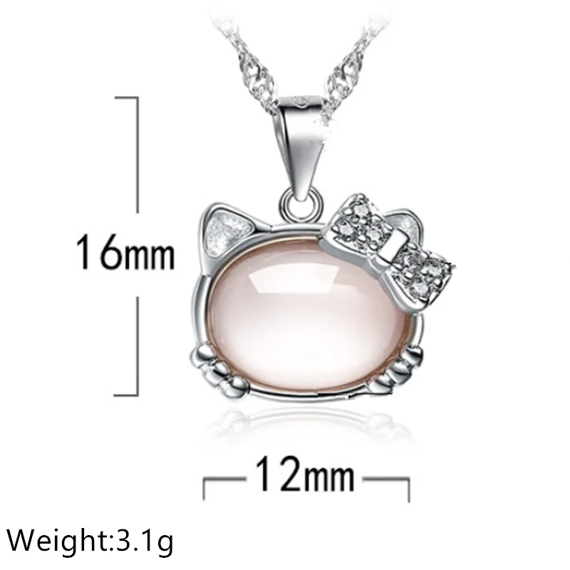 Fashion 925 Sterling Silver Necklace Pink Crystal Cute Talagsaon nga Kuting Pendant Necklace Girls Alahas Regalo