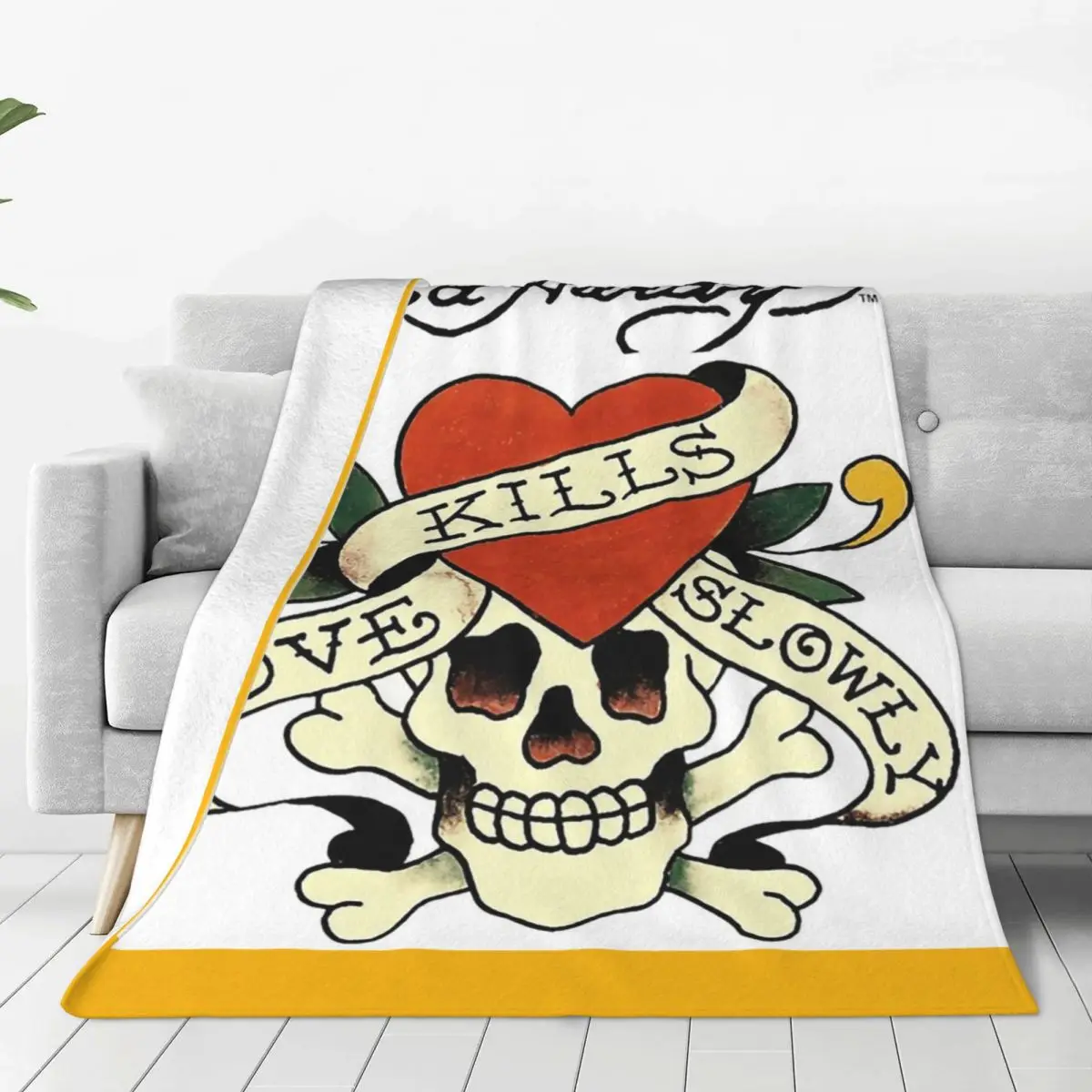 Ed Hardy Love Kills Slowly Blanket Soft Warm Flannel Throw Blanket Cover for Bed Living room Picnic Travel Home Couch