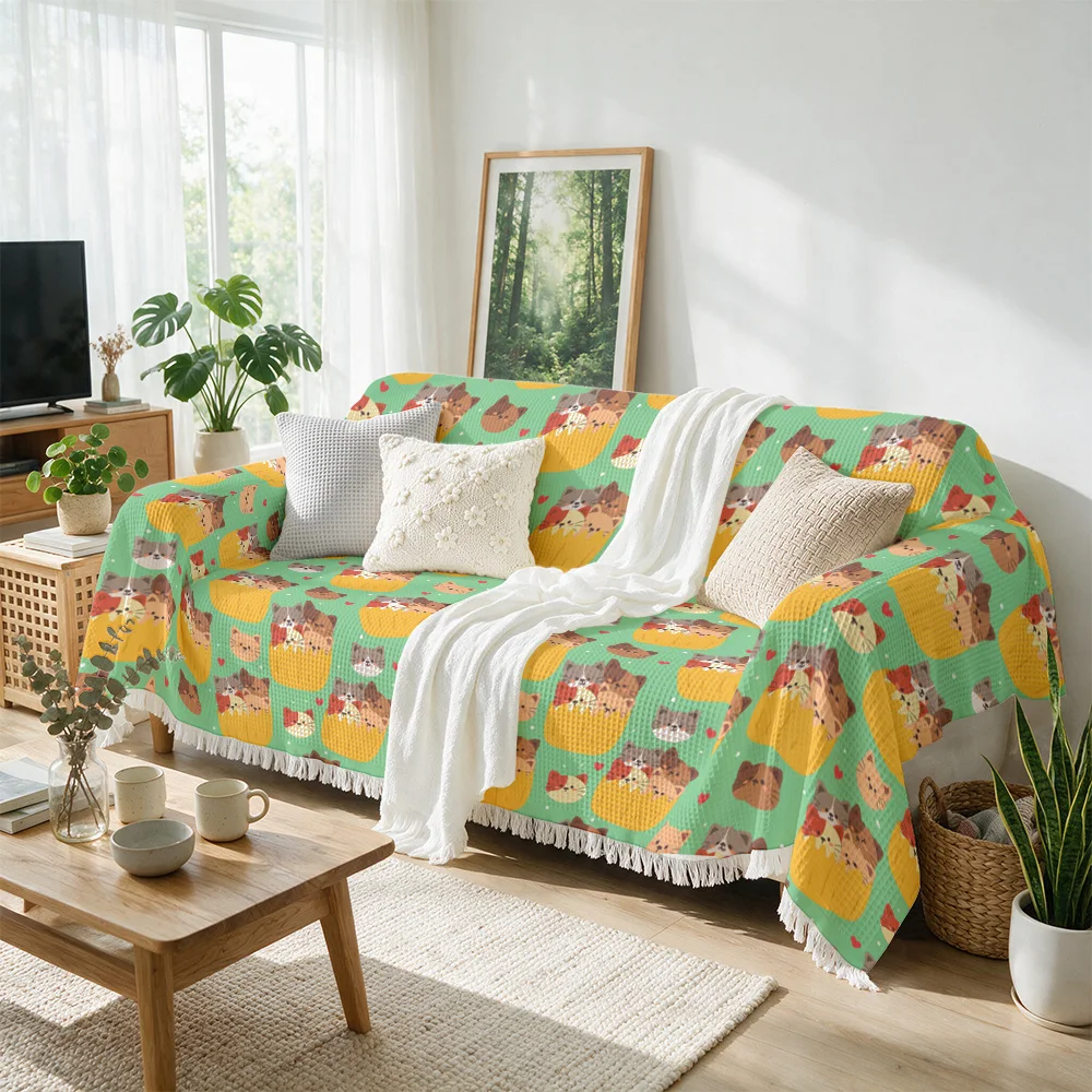 Adorable Food Cartoon Pattern Throw Blanket Sofa Cover Throw Decor for Living Room Cozy Couch Accent
