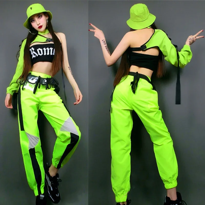 Hip Hop Clothes Fluorescent Green Outfit Hiphop Pants For Women Jazz Performance Stage Costume Bar Dj Gogo Dance Wear DNV14375
