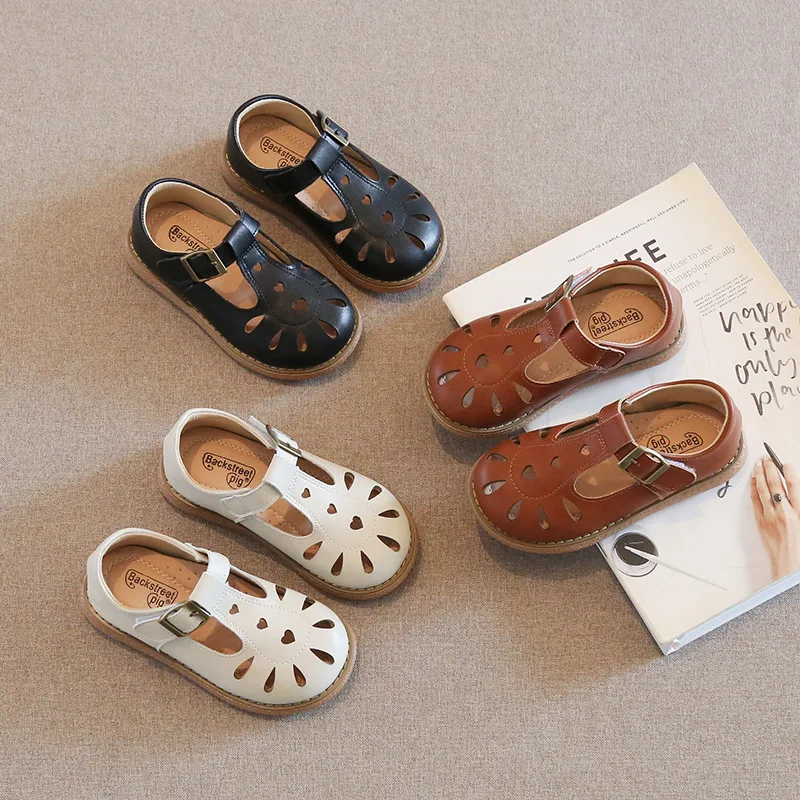 Children's Sandals 2024 Summer New Fashion Non-slip Leather Children's Sandals Hollowed Out Cute Princess Shoes Children's Shoes