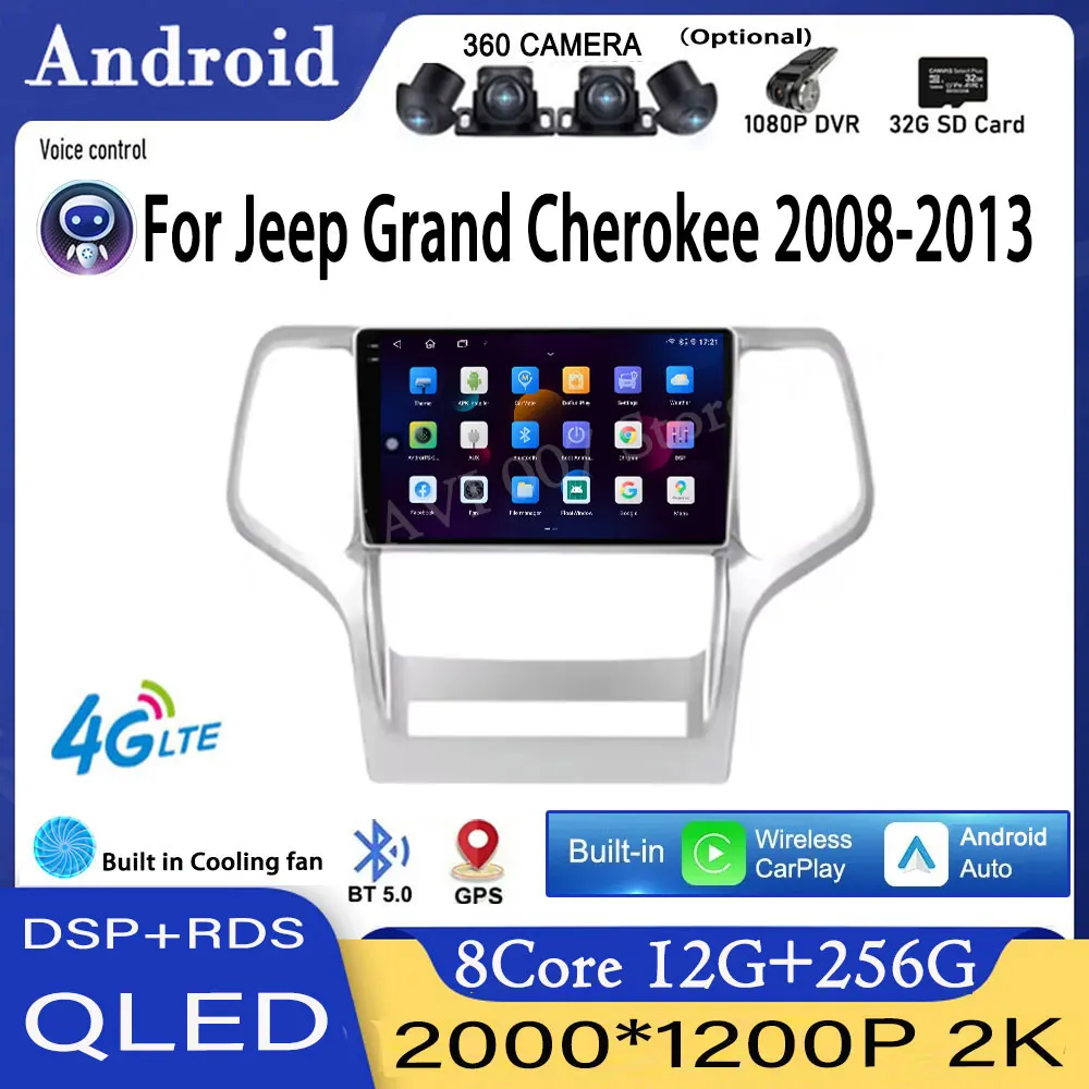 

Автомобильный радиоприемник Android 14, для Jeep Grand Cherokee 2008-2013, навигация, GPS, мультимедийный видеоплеер, DSP, стерео BT