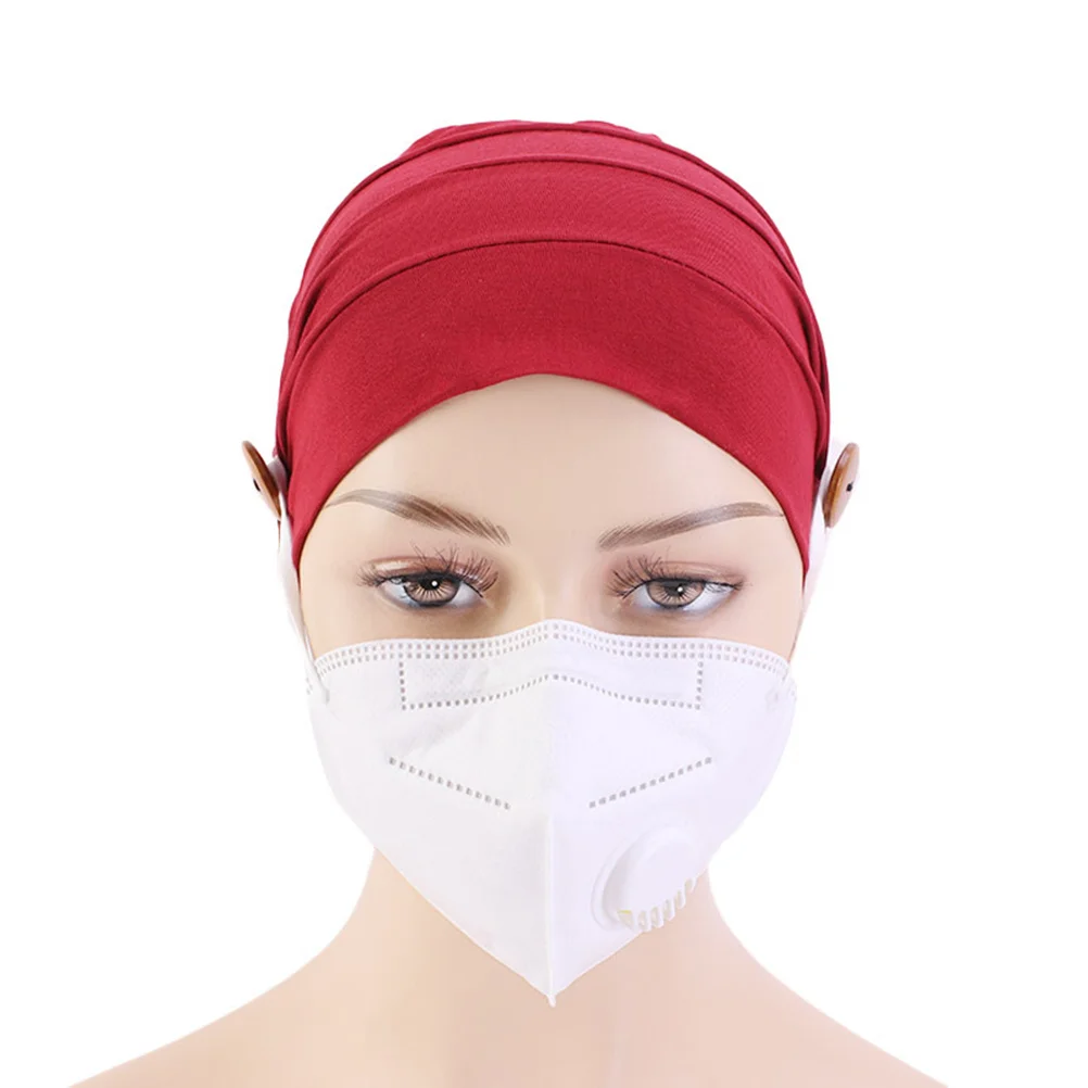 

Purple Women Wrap Turban Hat Modal Cotton Stretch Headwrap Non Slip Button Chemo Sleep Cap For Hair Loss Patients All Season