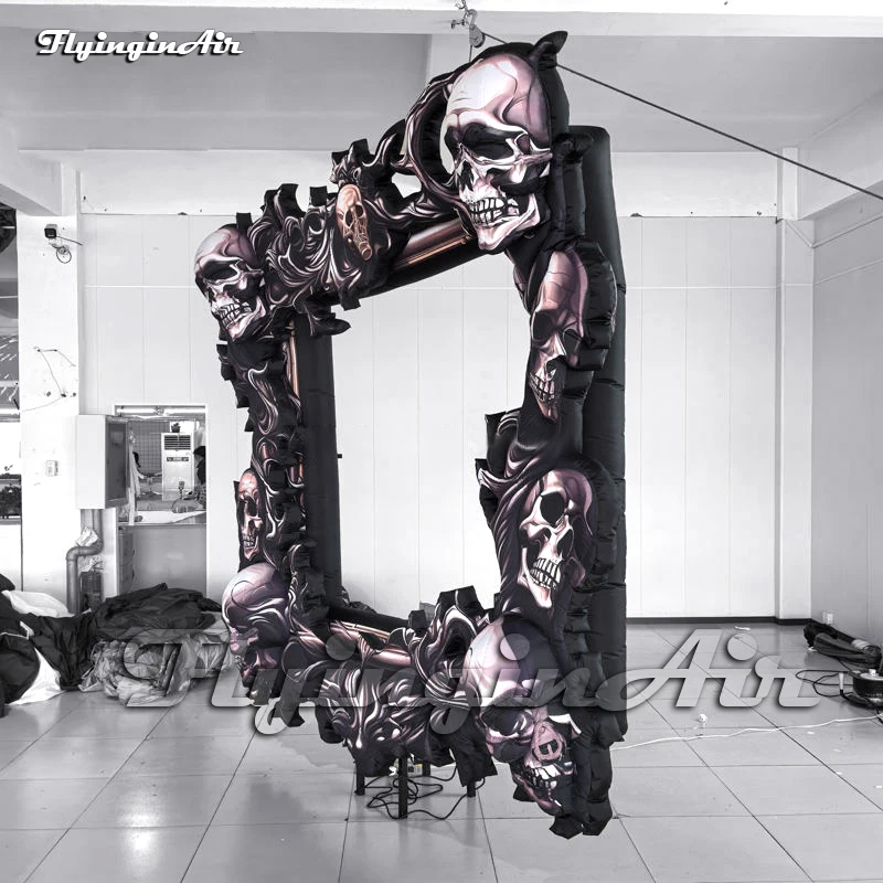 3m Hanging Giant Inflatable Skull Photo Frame with Gothic Flames Halloween Party Backdrop for Haunted House Decoration