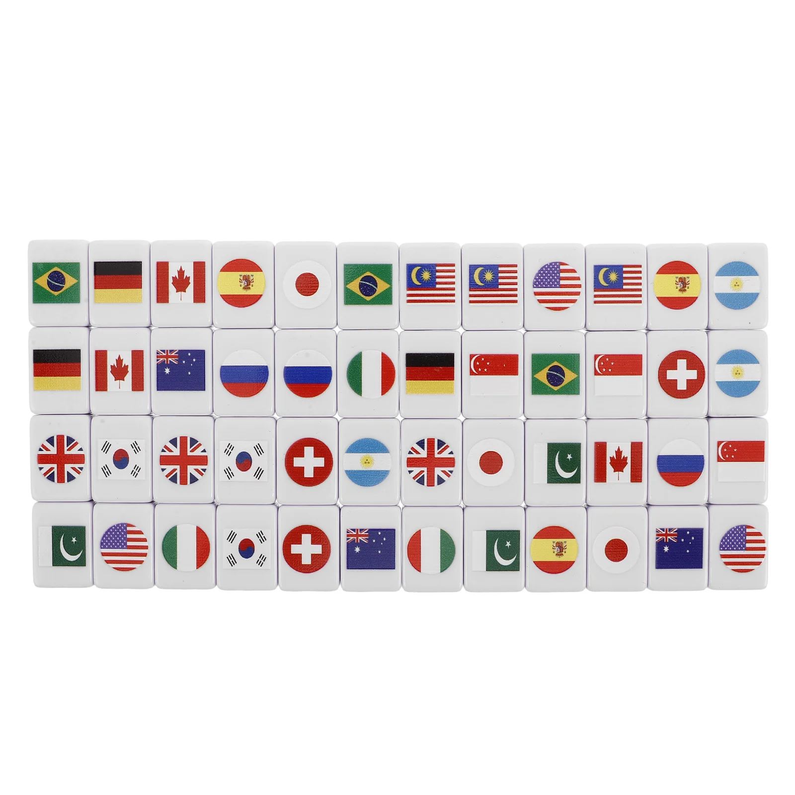 

48pcs Flag Pattern Mahjong Tiles Set Plastic Family Party Games Two Player Elimination Mode Tile Game Set For Picnic