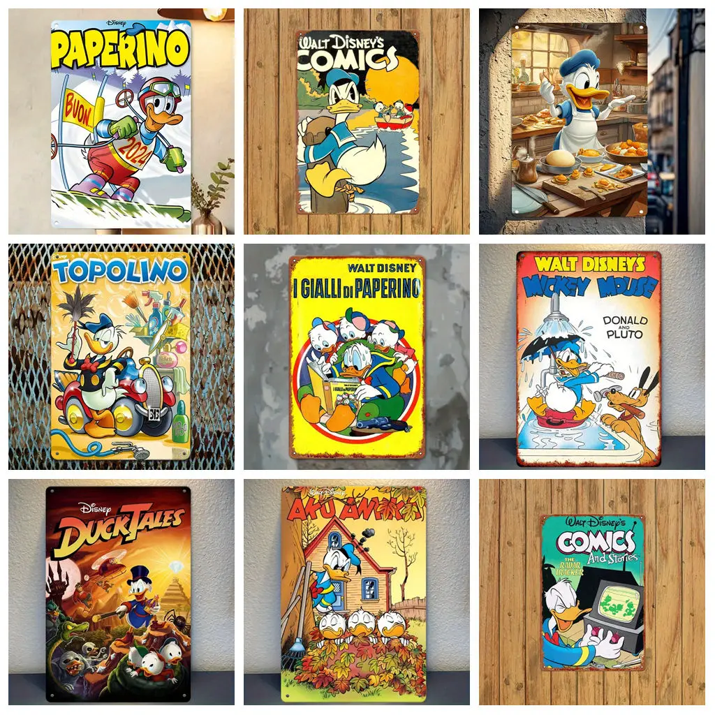 

Miniso Disney Donald Duck Creative Collaboration Tin Signs Retro Tin Sign Poster Decorative Plaque Metal Plate Wall Decor