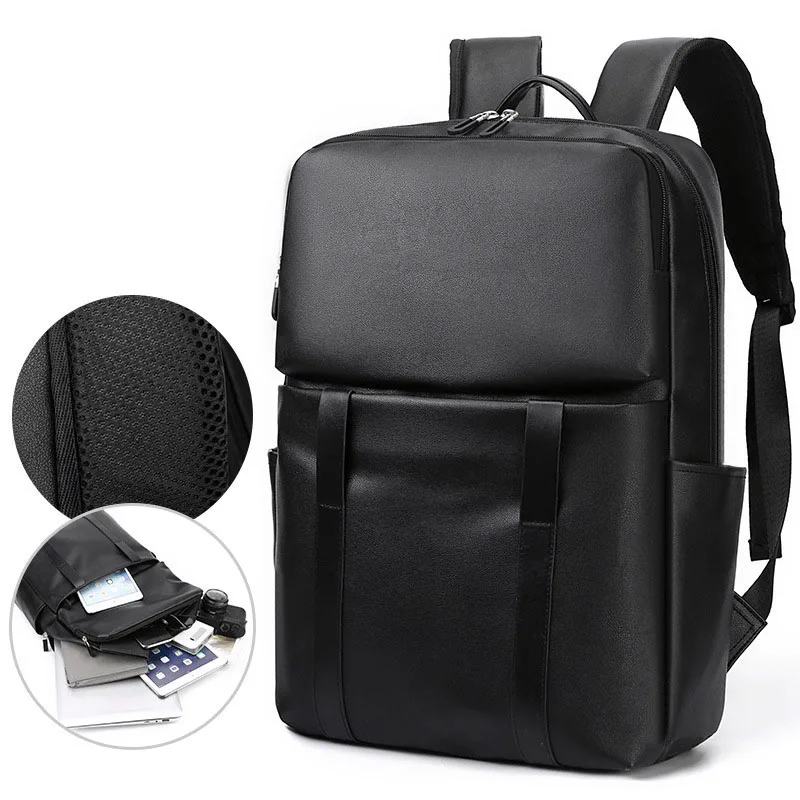 حقيبة ظهر عالية الجودة للرجال من جلد البولي يوريثان حقيبة مدرسية كبيرة للكمبيوتر المحمول حقائب ظهر مدرسية للرجال من Mochilas للمراهقين والأولاد mochilas
