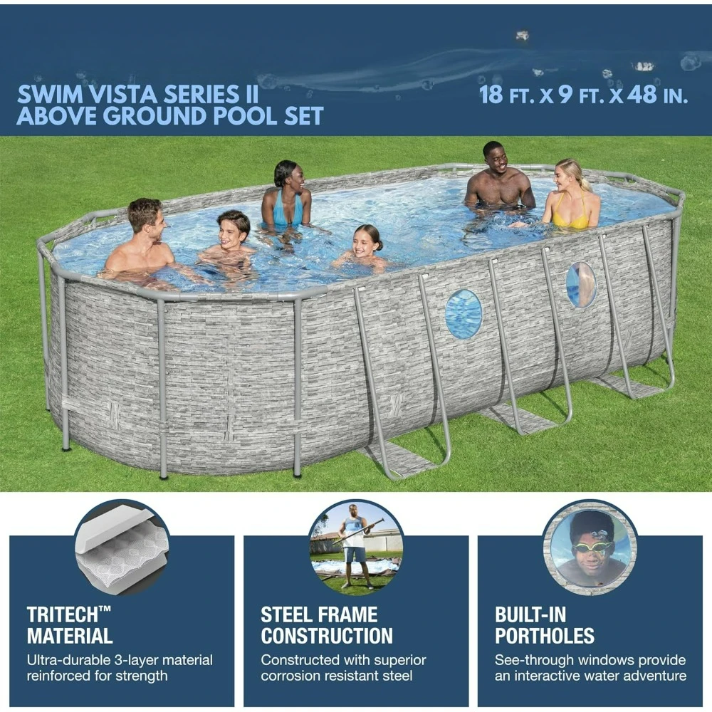 Above Ground Outdoor Swimming Pool Set  18' x 9' x 48