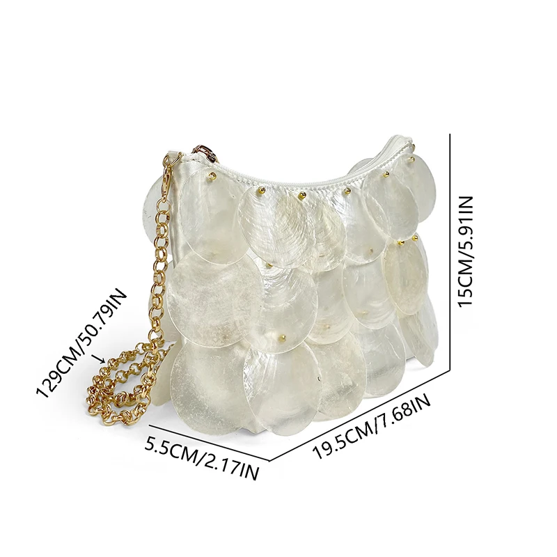 Customized 2025 New Small Fresh Women\'s Bag with Shell Sequin Chain Crossbody Bag Exquisite Handmade Woven Handbags for Women