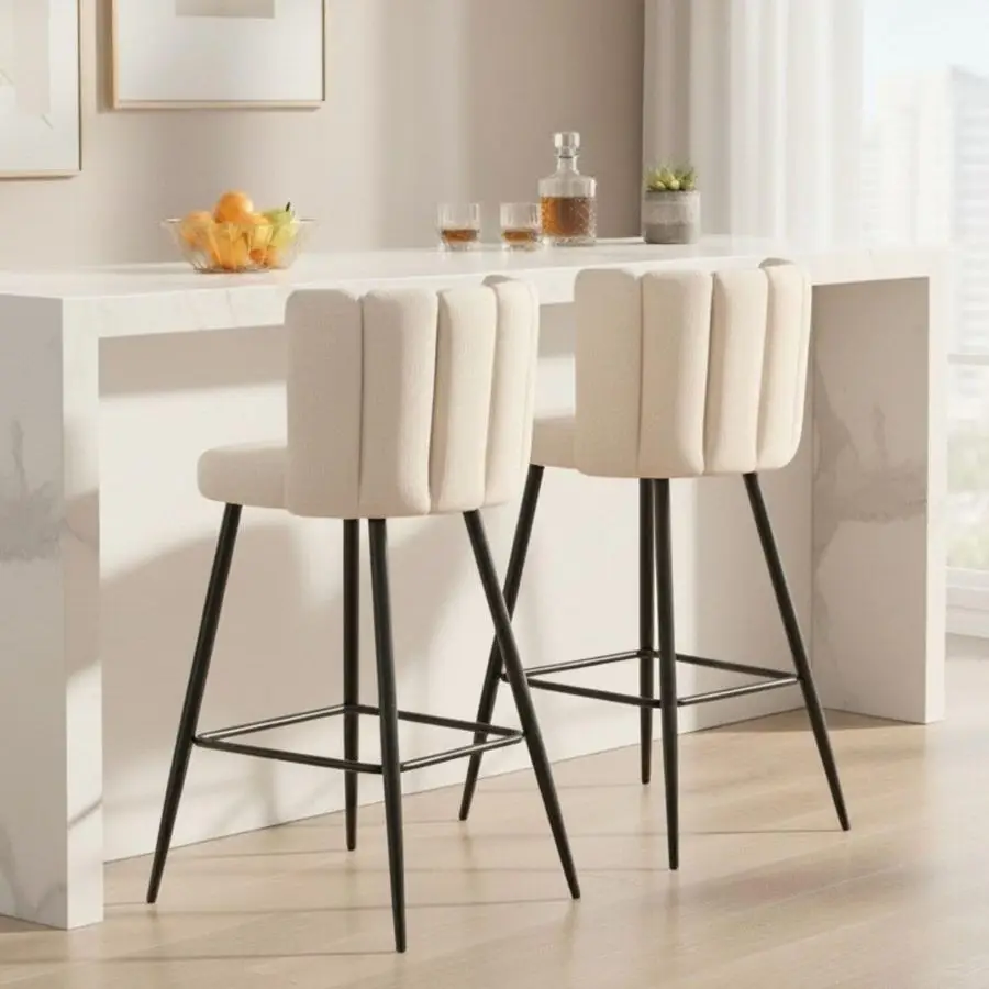 30 Bar Height Barstools Set of 2 Modern Kitchen Stools Upholstered Counter Stool Chairs with Gold Legs for Kitchen Island Breakf