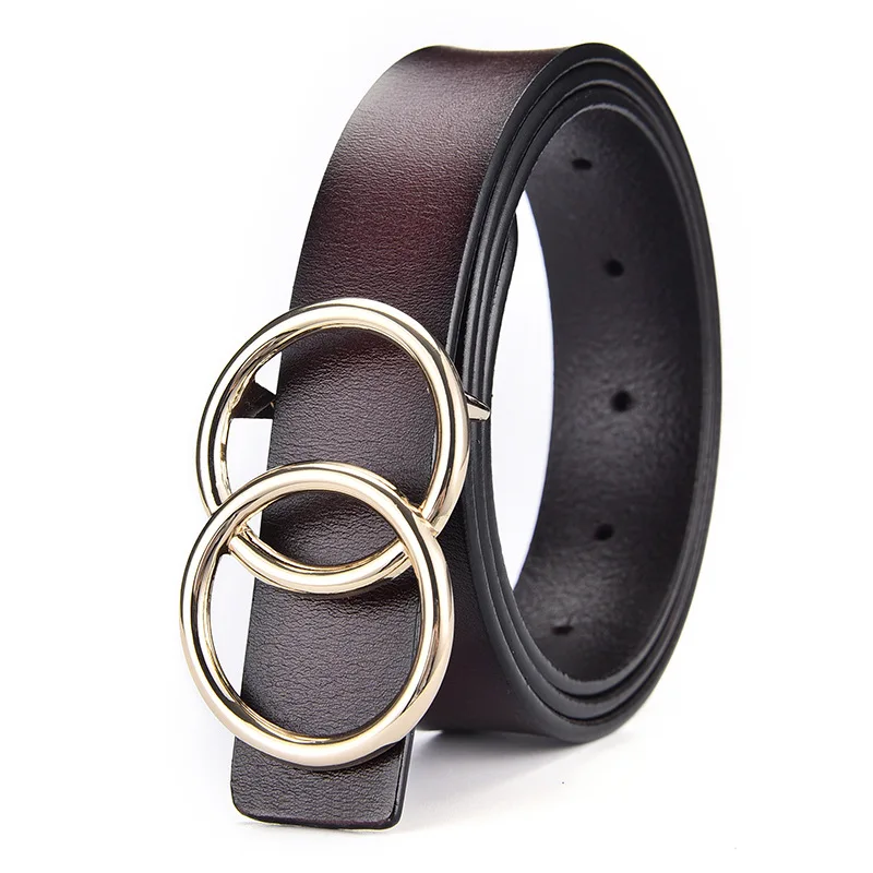 Nieuwe Leer Glad Gesp Dames Riem Veelzijdige Dubbele Cirkel Ronde Gesp Lederen Dames Riem Designer Riem 2.8Cm