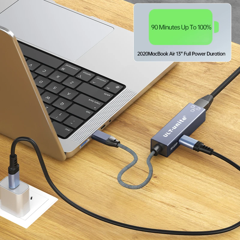 Adaptador Ethernet USB 3,0 tipo C, tarjeta de red USB tipo C a RJ45, Cable de Internet Lan de 10/1000Mbps con PD100W para MacOS, Windows LUX