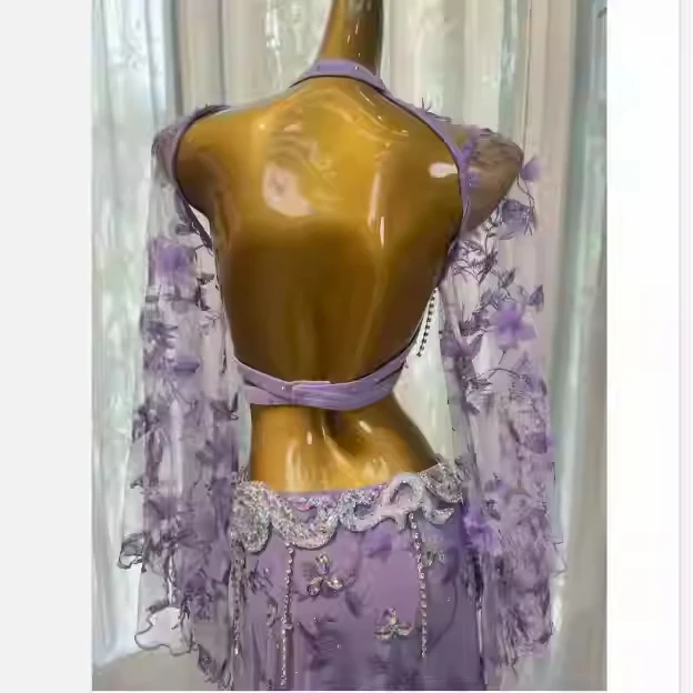 Zestaw do występów tańca brzucha: luksusowy biustonosz z frędzlami z kryształków górskich + seksowna spódnica typu rybka, 2-częściowy strój orientalny na zawody taneczne.