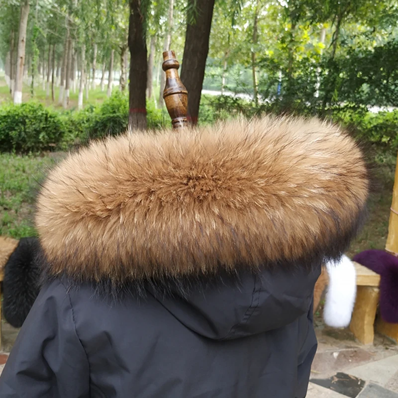 Luxury Natural Real Raccoon Fur Scarf Winter Fashion Coat Hat Straight Collar Women Hooded Warm Trim Scarves Genuine Long Shawl