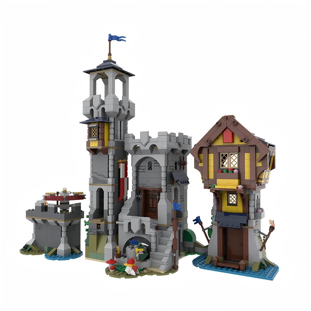 1401 Uds. MOC, superventas, castillo medieval, ciudad callejera, conjunto retro, montaje DIY, bloques de construcción, juguetes para niños, regalo para niños