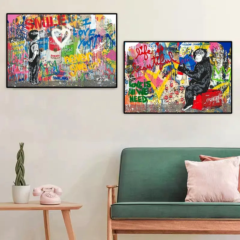 Banksy Art Graffiti Pop Canvas Painting Balloon Girl Posters And Prints Street Abstract Love Wall Art Home Decor Mural Unframed