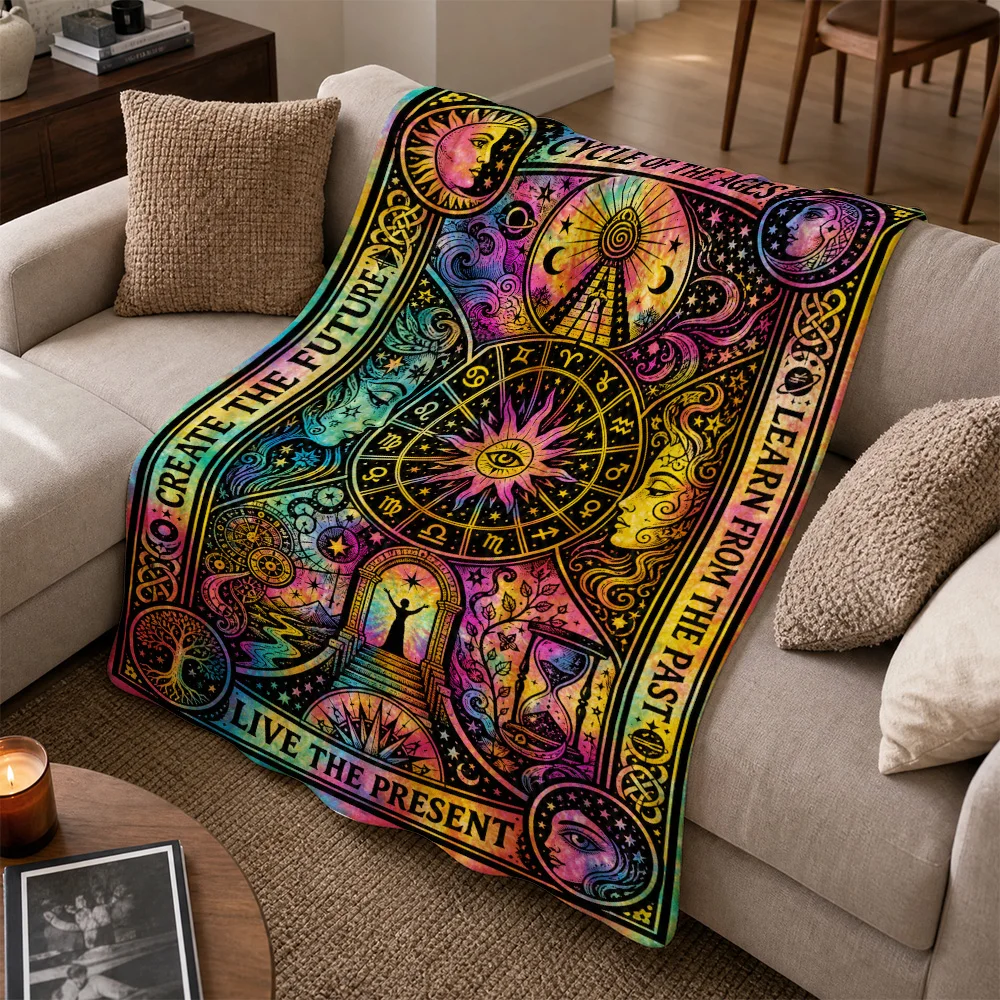 Bohemian Astrology Zodiac Cycle of Ages Throw Blanket Cosmic Mystic Spiritual Boho Home Decor Gift