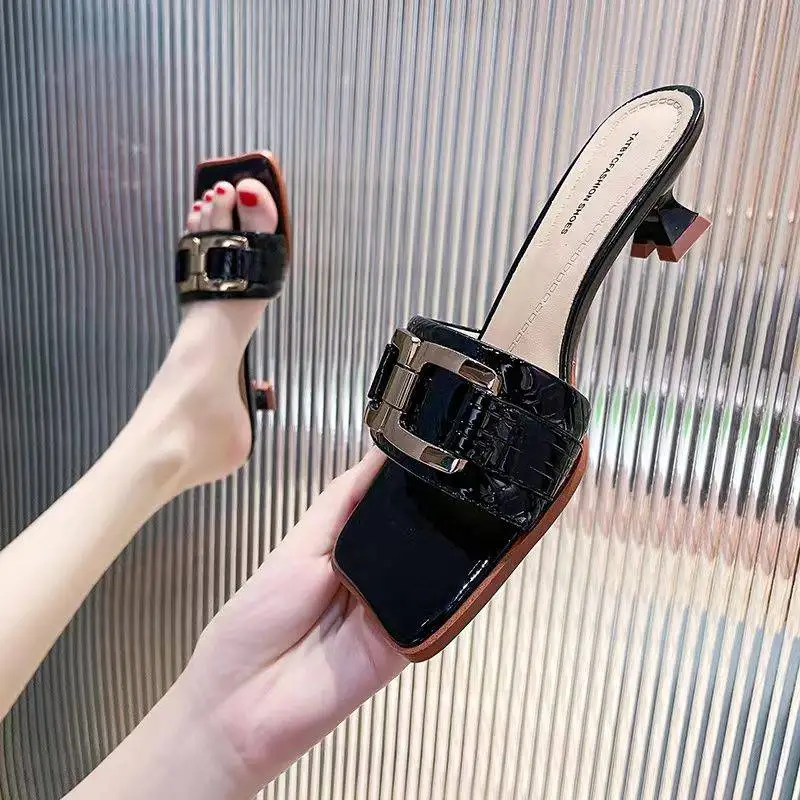 Summer Women's Slippers Fashion Matching Stiletto Heels Outdoor Square Head Open Toe Personality Beautiful Temperament Sandals