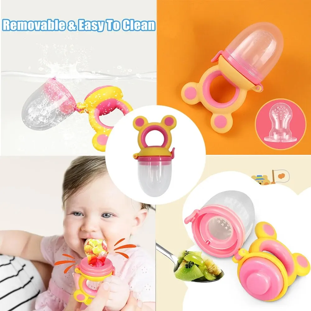 Baby Food Feeder Teether Nipple Silicone Baby Fruit Bite Feeder Pacifier Set Baby Pacifier Clip For New Born Size S/M/L