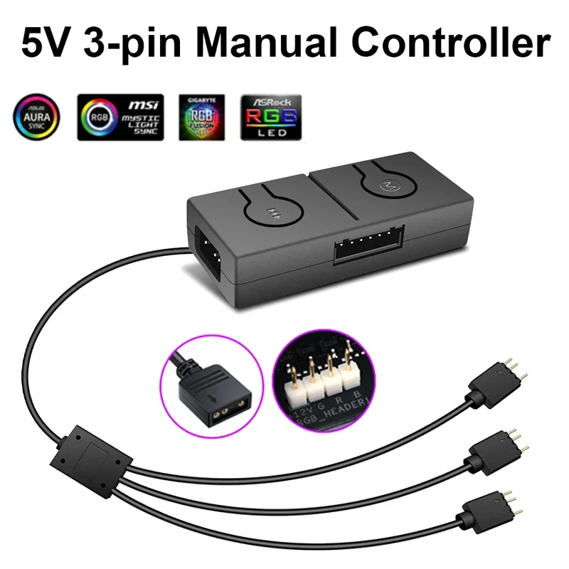 

RGB Convertor 3pin To 4pin ARGB Light Fan Converter with 3-Way Splitter 5V/3pin ADD-RGB To 12V/4PIN Adapter Sync 50 Color Modes
