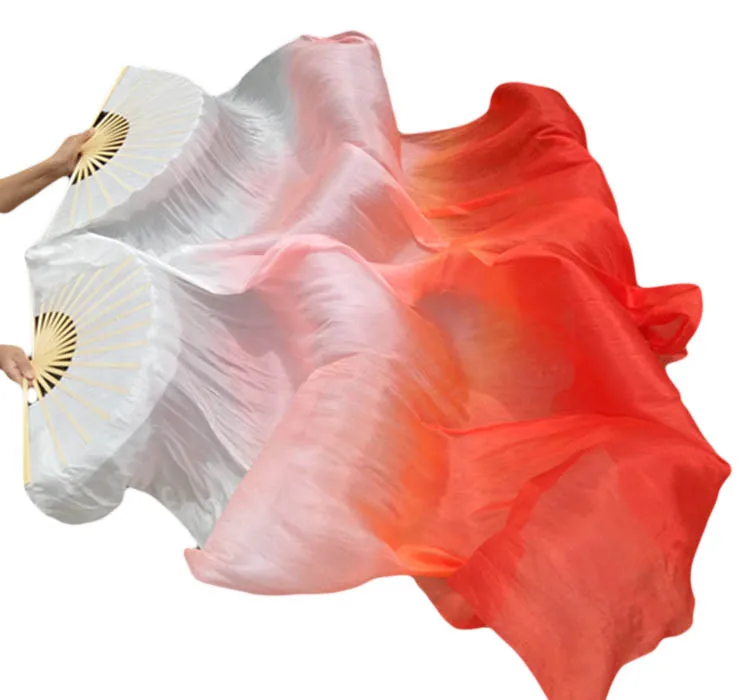 1Pair Belly dance silk fan 100% Real Silk Long Silk Fans Handmade Gradient Color Dance Fans Can Be Customized Imitation