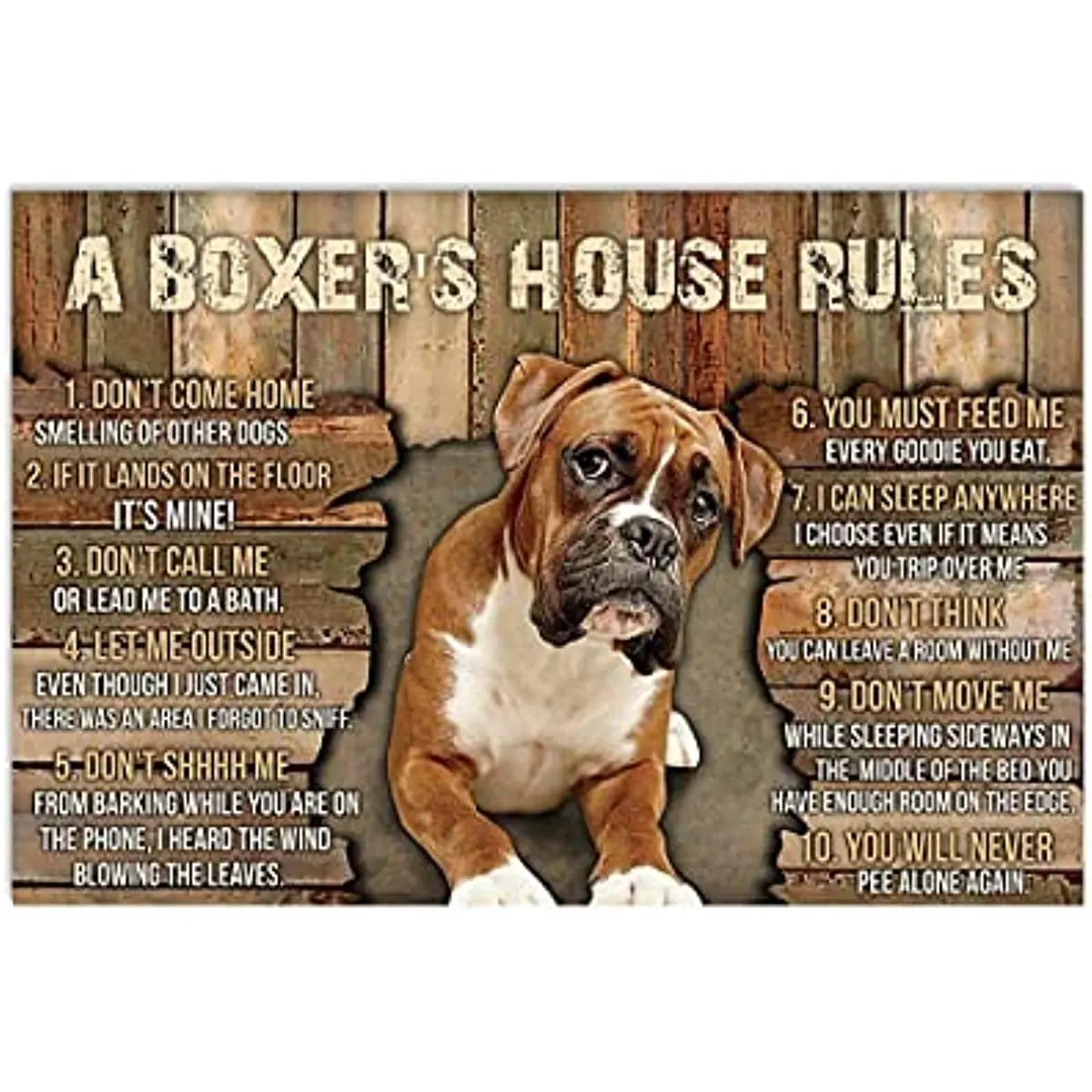 A Boxer\'s House Rules Funny Boxer Dog Lover Horizontal Metal Tin Signs Poster for Birthday, Christmas, X-Mas, Man cave Decor