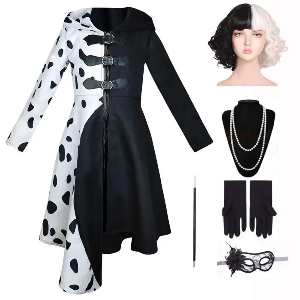 

Black and White Witch Costume Full Sets Dresses Uniforms for Women Adult Halloween Carnival Party Performance Clothes Roleplay