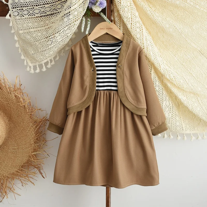 

Girls' Autumn Dress New Fashionable Spring and Autumn Patchwork Vest Dress for Children+Long-sleeve Short Jacket Two-piece Set
