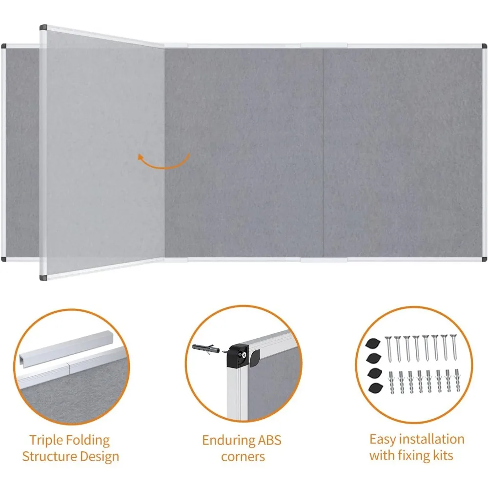لوحة إعلانات كبيرة من القماش/لوحة إعلانية قابلة للطي باللون الرمادي، مقاس 96 × 48 بوصة، إطار من الألومنيوم الفضي