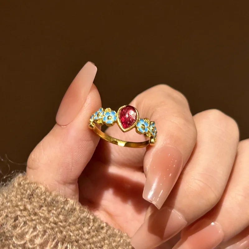 

New Chinese Style National Style Inlaid Purple Gemstone Live Ring Women's Niche Fashion Light Luxury High-end Court Style Ring