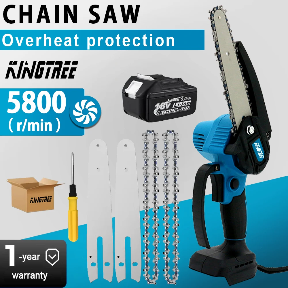 Kingtree Cordless Electric Chain Saw Woodworking Handheld Pruning Chainsaw Garden Portable Cutting Power Tool for Makita Battery