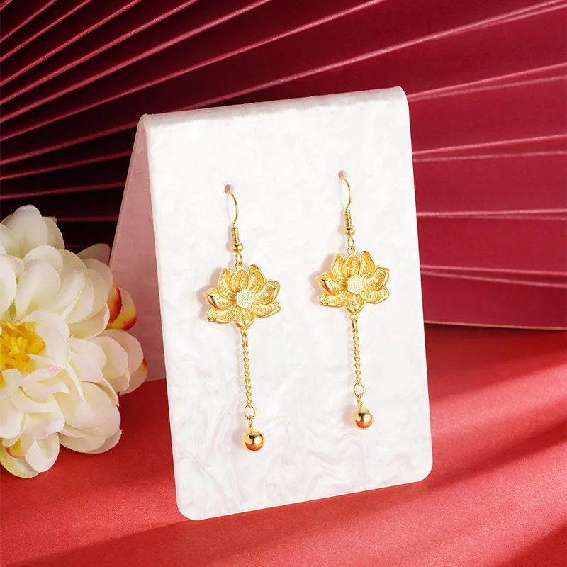 KISS&FLOWER Gold Vintage Lotus Necklace Ring Drop Earring For Women Wedding Party Birthday Christmas Bride Mother Lady Gift JS62