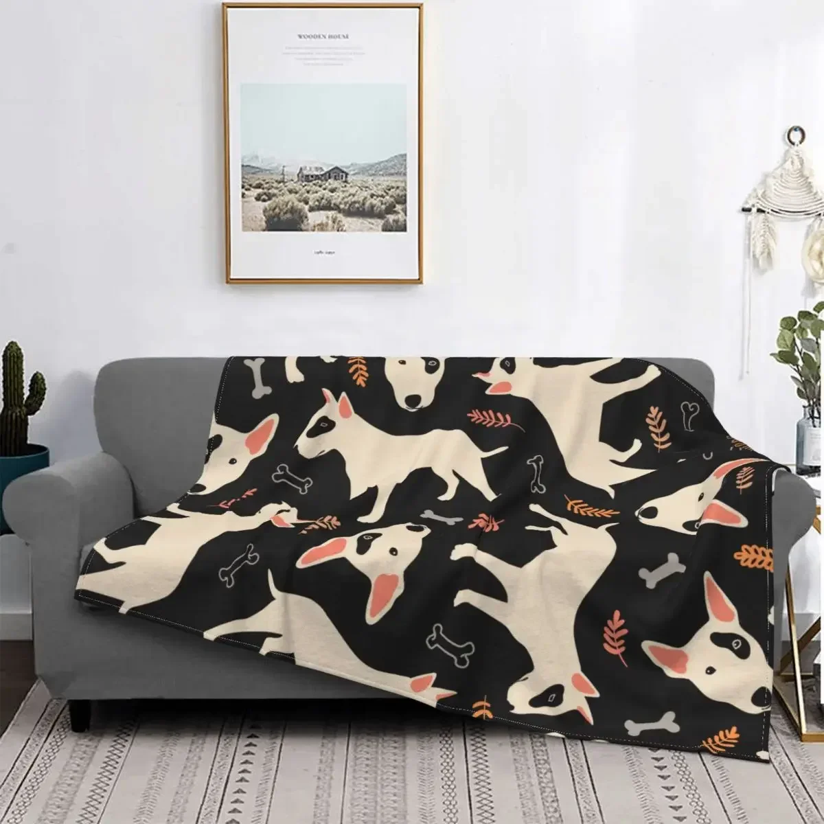 Bull Terrier Flannel Blankets Gifts for Animal Dog Lovers Cozy Throw Blankets Bedroom Sofa Decoration Ultra-Soft Warm Bedspreads