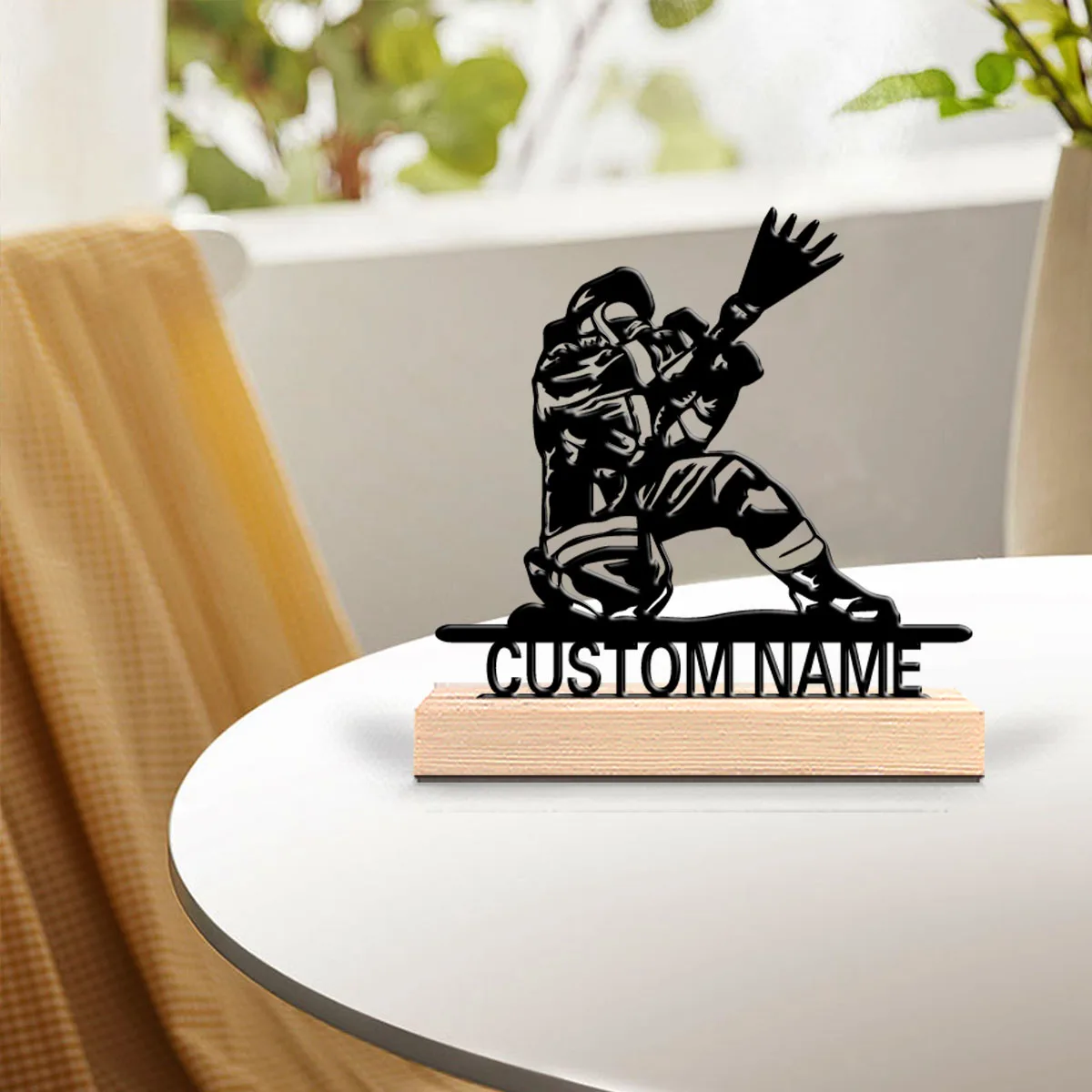 1pc Creative firefighter Customizable Name Metal Statue Iron Ornament With Wood Base Iron Sculpture Study Desktop Decoration