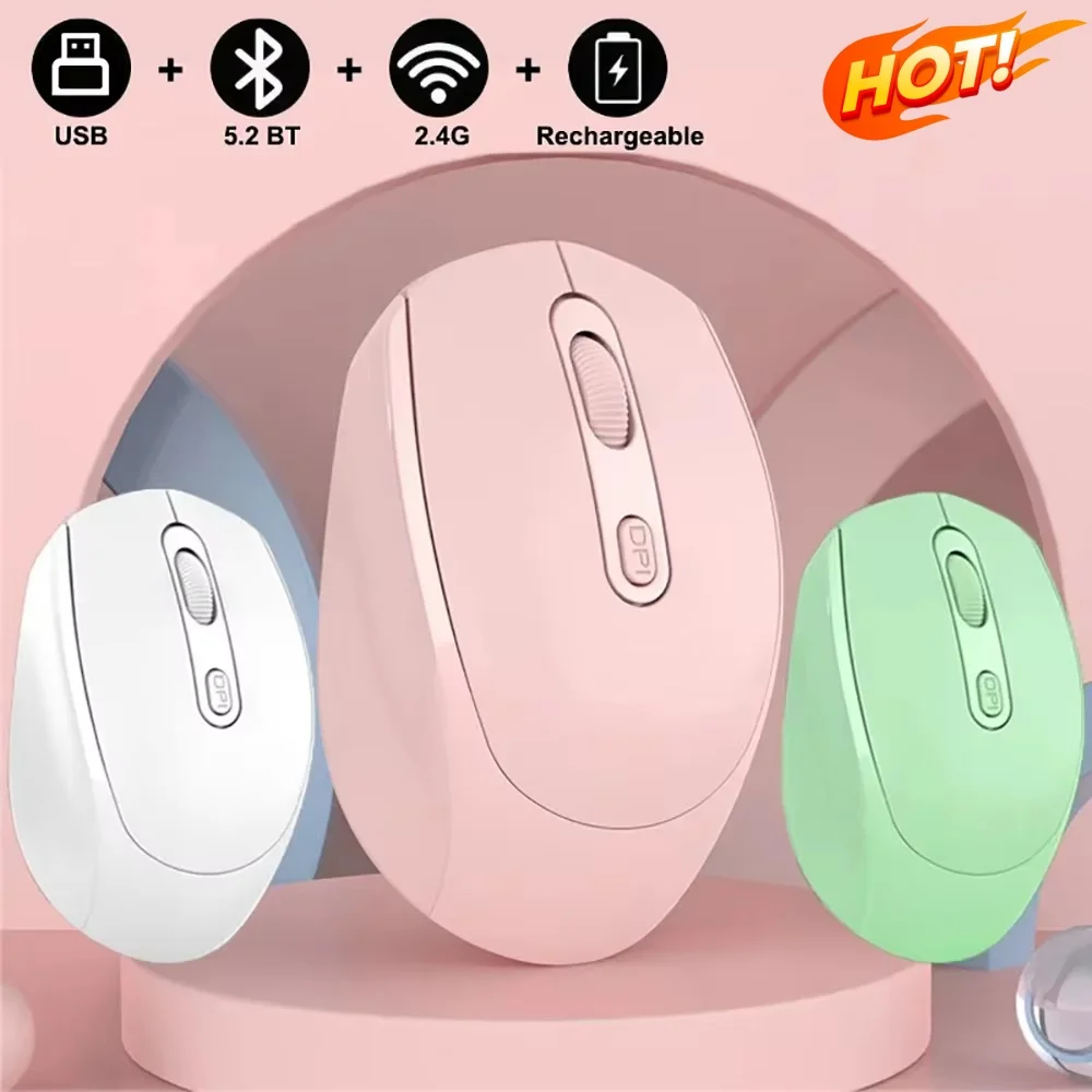 New Rechargeable Wireless Silent Mouse 2.4G Bluetooth 5.2 Dual Mode Ergonomic Design For Office Business Esports Gaming 2027