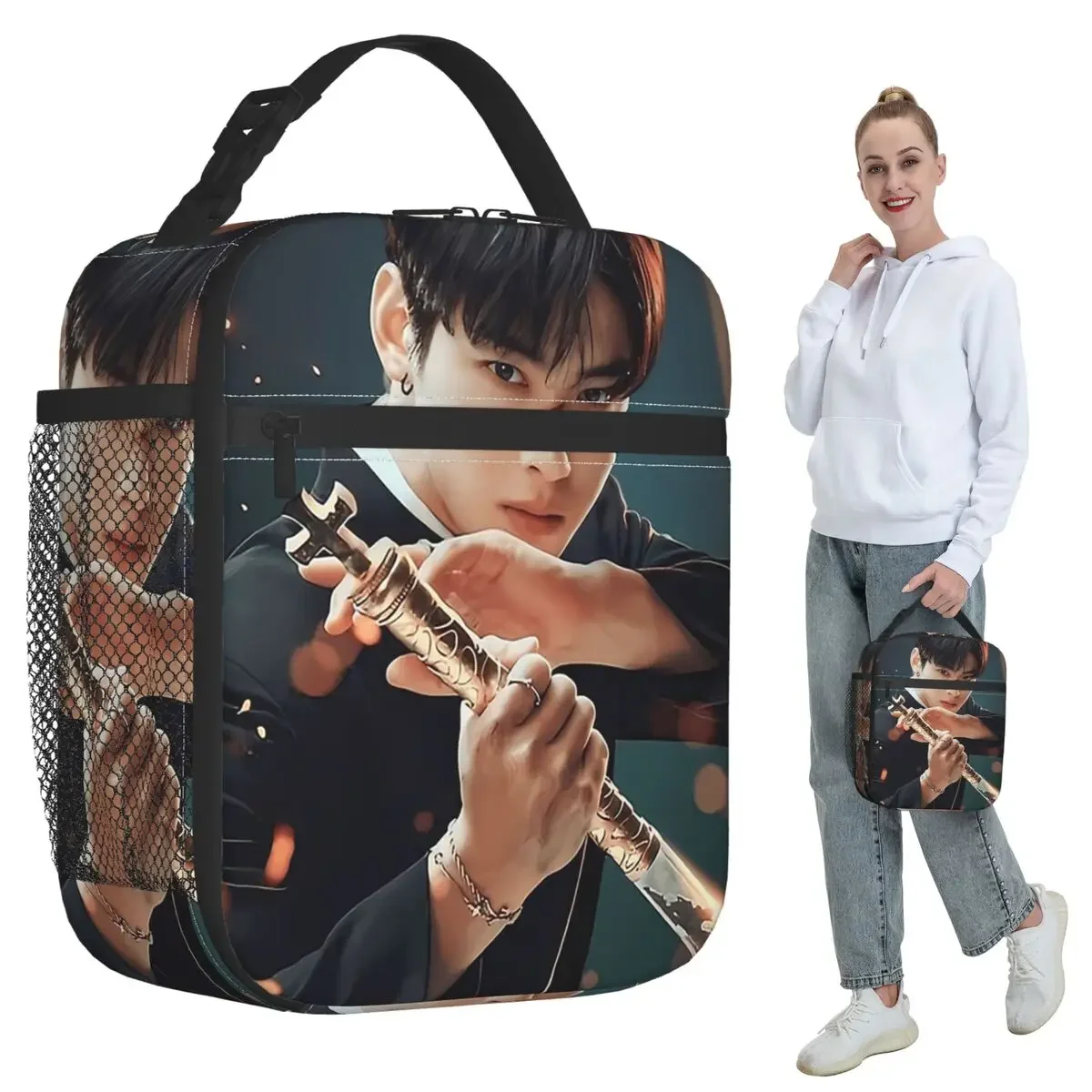 Cha Eunwoo Insulated Lunch Bag for Kids School Cooler Thermal Food Box Tote Leakproof Lunch Boxes Container