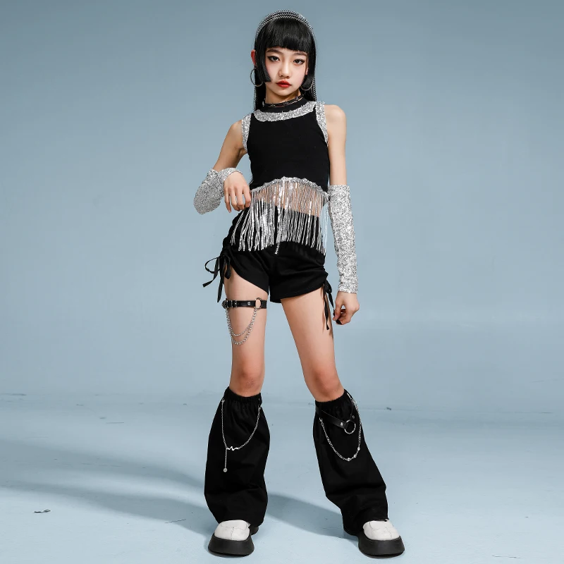 Tops cortos con borlas y lentejuelas para niñas de Hip Hop, faldas cortas de baile callejero, ropa de calle k-pop para niños, conjunto de ropa de Jazz, disfraz