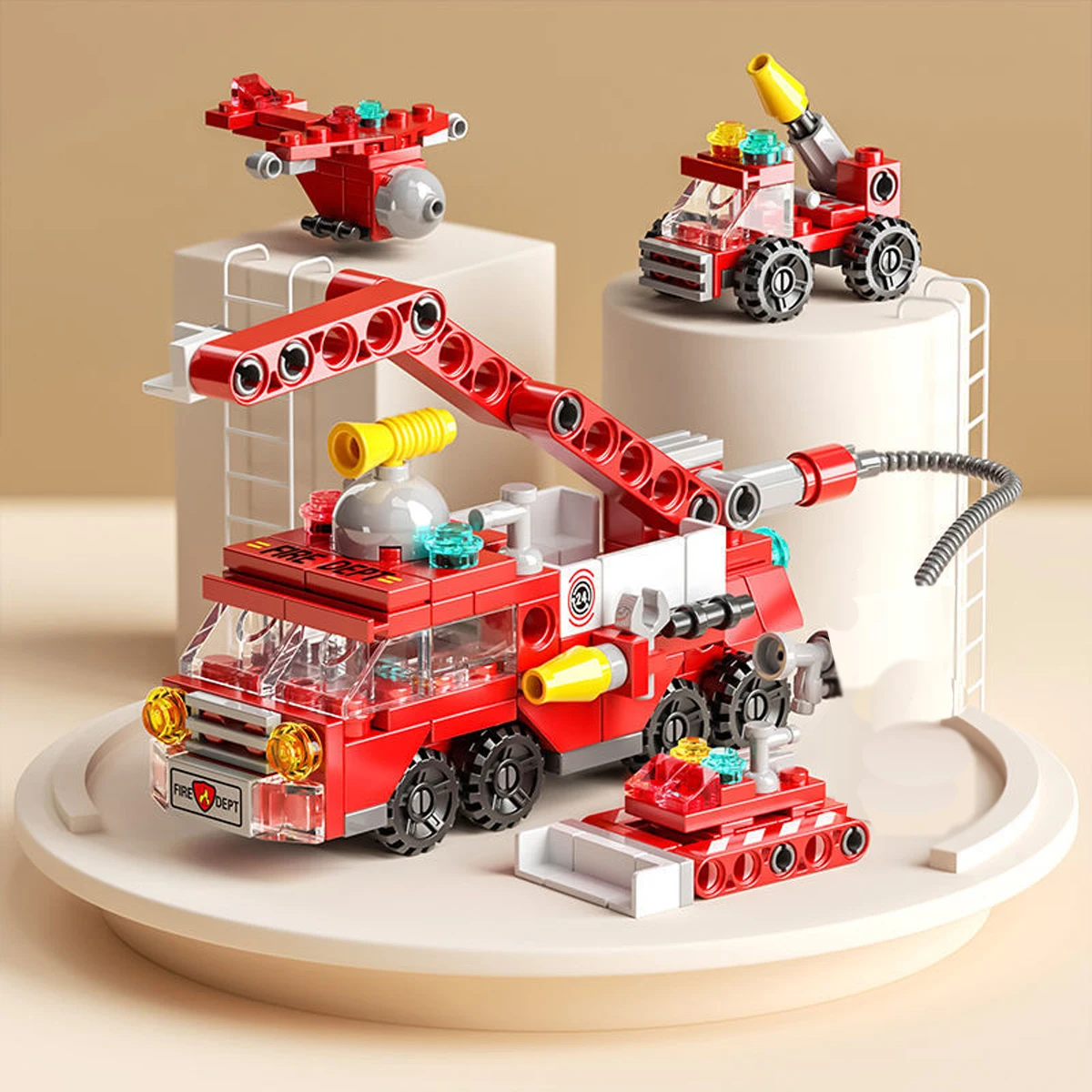 City Fire Truck Building Kit for Kids 6-12 Years Old, Compatible with Lego City Fire Truck 6-in-1 Building Block, Fire Toys Buil