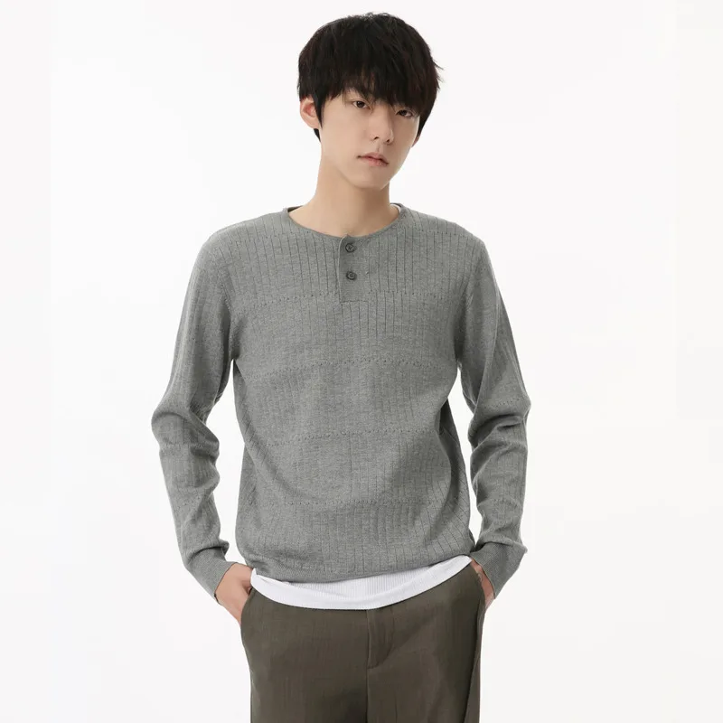 

SYUHGFA Men's Wear Sweater 2024 Autumn Loose Korean Style Vintage Slim Solid Color Kintted Sweater Round Collar Pullover