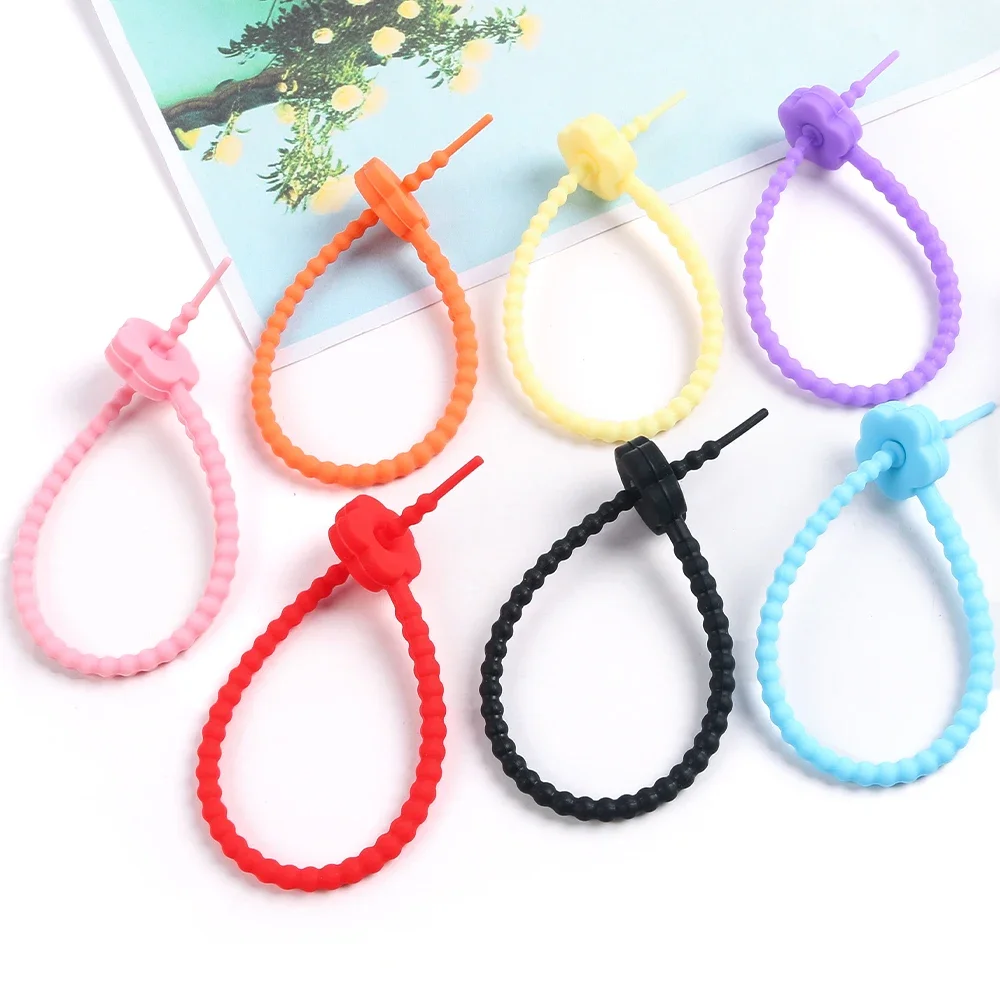 

5pcs Flowers Silicone Tie Candy Colors Reusable Live Buckle Cable Ties Silicone Material Bag Accessories Lanyard Cord Winder