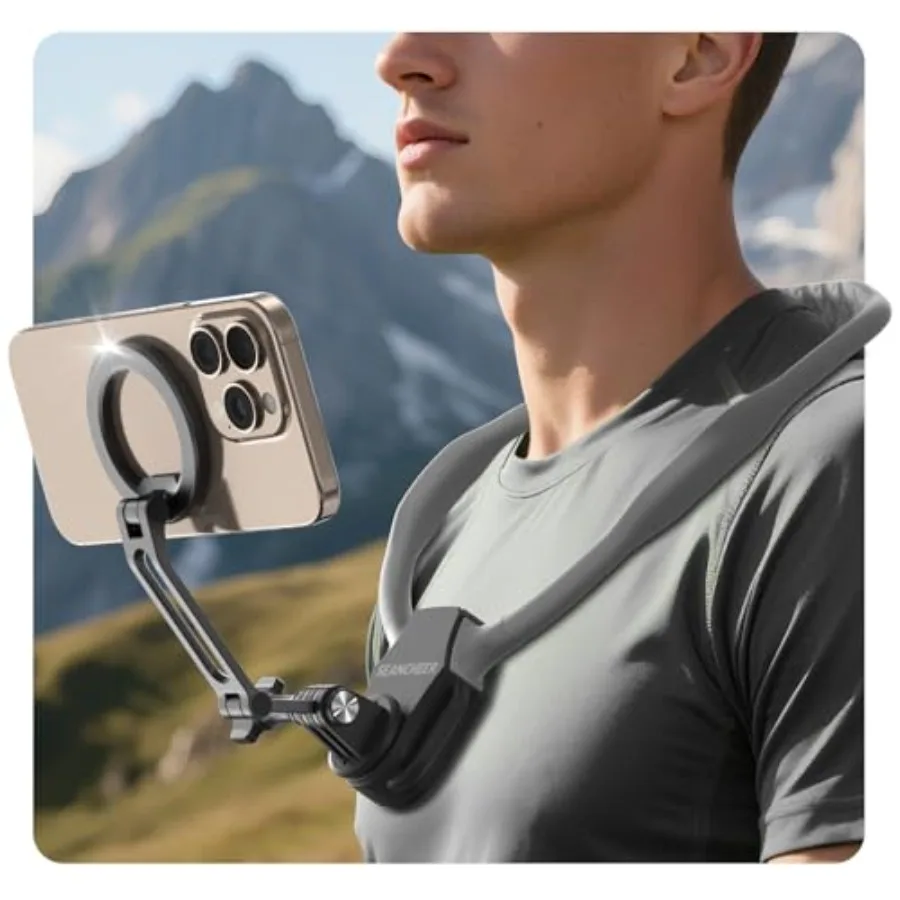 2026 Extended Long Magnetic Neck Mount for Phones, 27.6" Hands-Free POV/Vlog Phone Holder for iPhone 17 12 and Android, Content