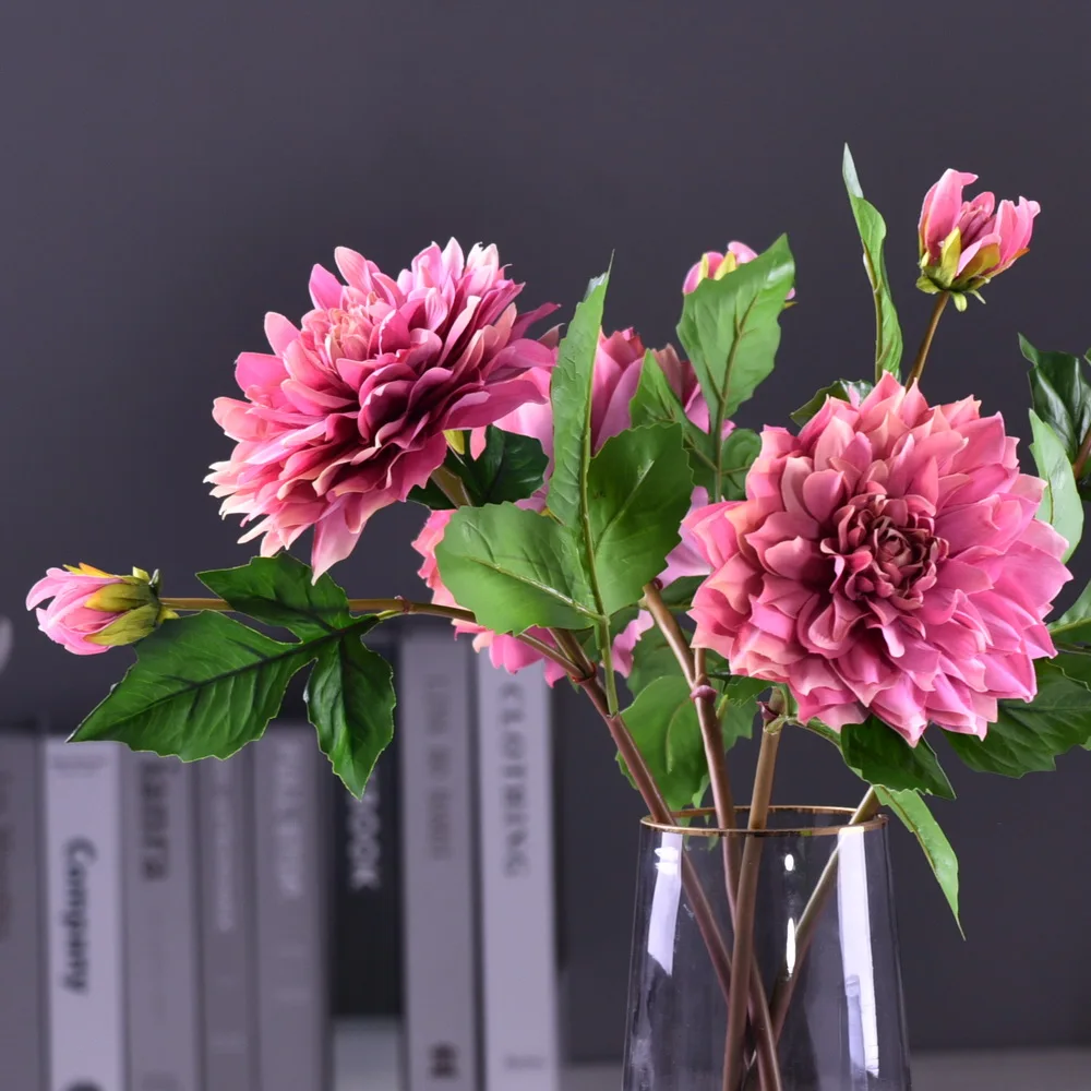 

MBF Large Dahlia Branch Artificial Silk Flowers For Wedding Party Living Room Table Decor DIY Floral Arrangement Fake Flower