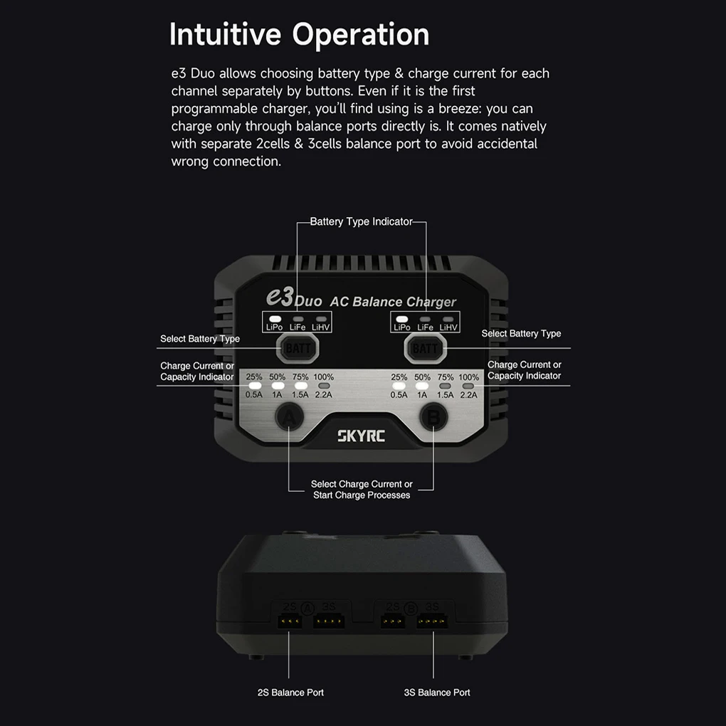 

Двойная зарядка аккумулятора с зарядным устройством Skyrc без ограничений конфигурации зарядное устройство E3 позволяет заряжать