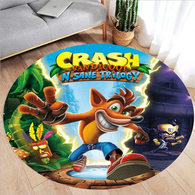 Crash Bandicoot Printed Round Carpet for Gaming Room Decor Action Pass Game Bedroom Circle Rug Floor Mat Boy's Room Play Rugs