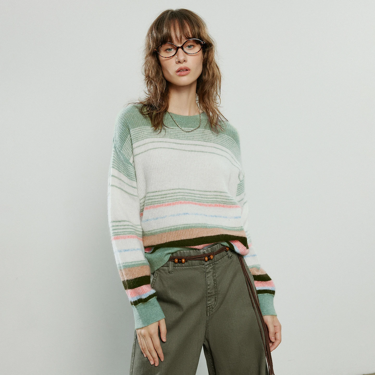 TOYOUTH Women Knitwear 2025 Winter NewAsymmetric Crew Neck Colorful Stripe Soft Knit Casual Top