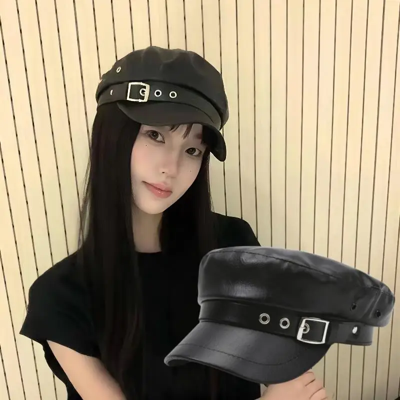 

Versatile Beret Retro Flat Top Visor Small Face Black Painter Hat Fashion Hats Classic NewsBoy Cap Y2k Gils Punk Hip Pop Cap
