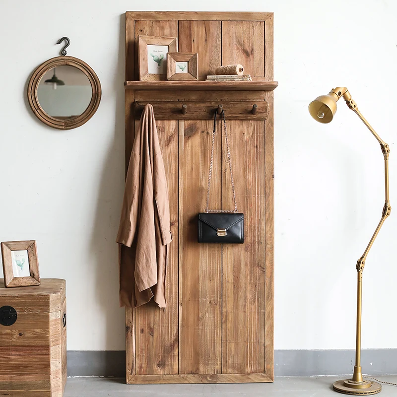 Floor against the Wall Old Pine Wood Silent Style Living Room Entrance Doorway Retro Style Coat Rack