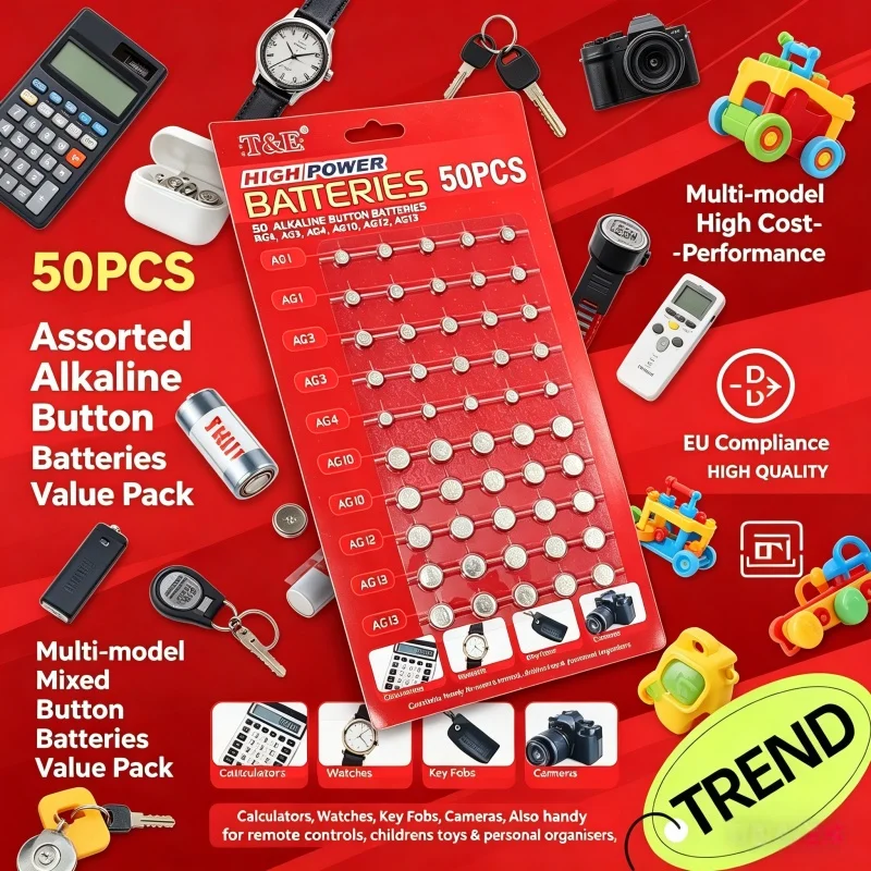 

50PCS Mixed AG13 LR44 AG1 AG3 AG4 AG10 AG12 Button Battery 1.55V Coin Cell for Watch Toy Remote Control